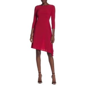 NWT Tash + Sophie Red Sleek Drape Dress with Asymmetrical Hemline